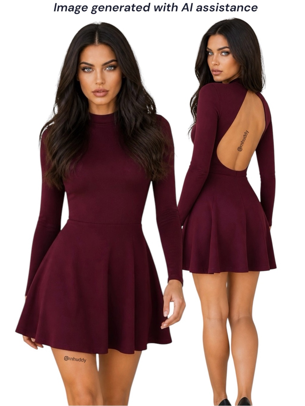 American Apparel M burgundy long sleeve open back skater dress